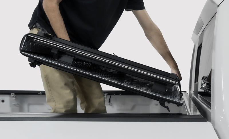 Access LOMAX 2022+ Rivian R1T 4ft 6in Bed (w/ OEM Tonneau Track) Folding Hard Cover - Black Diamond