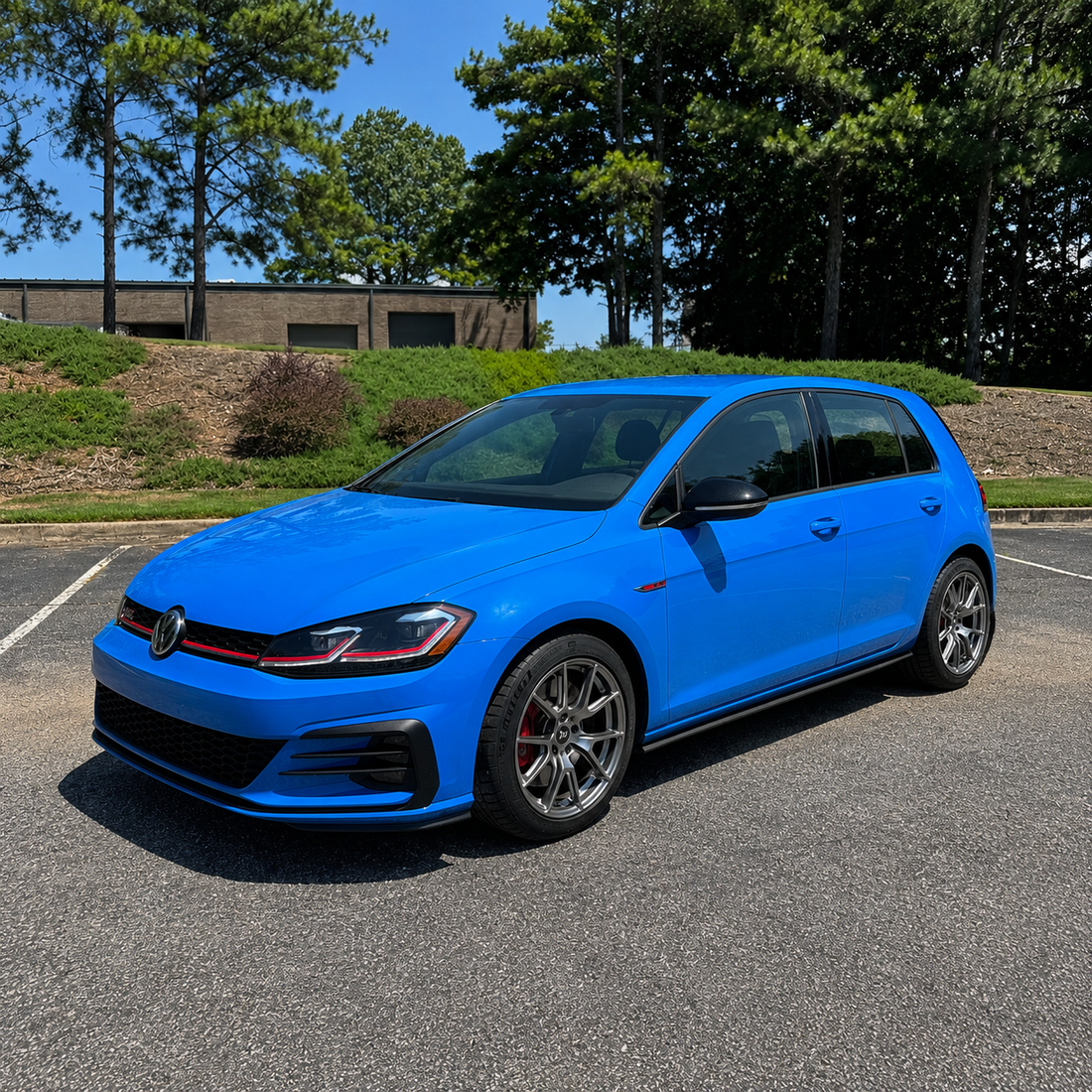 2019 Cornflower blue Volkswagen GTI with Apex VS-5 wheels and Michelin Pilot Sport tires